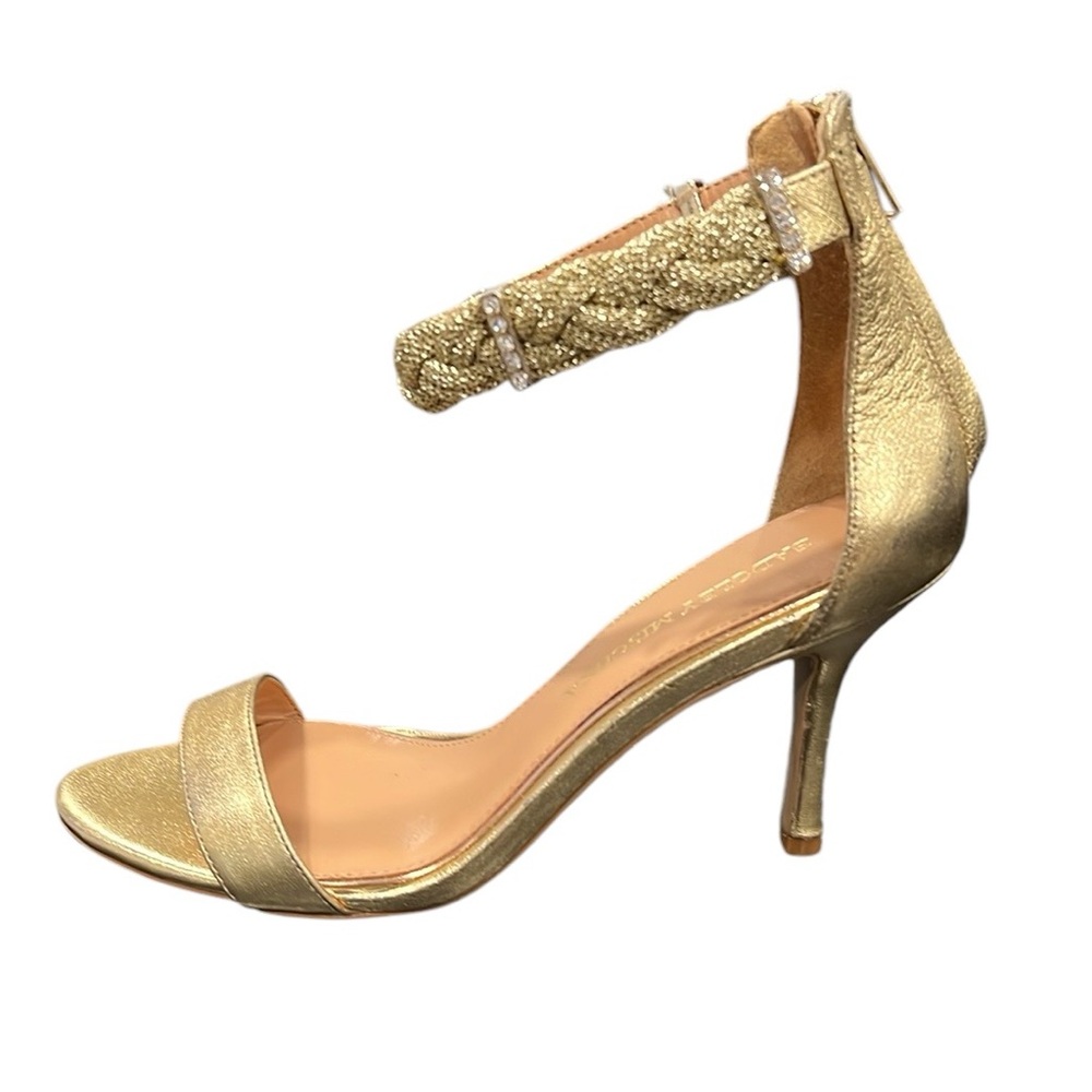 Badgley Mischka Hawthorne Gold Braided Ankle Strap Dress Sandals Size 6.5